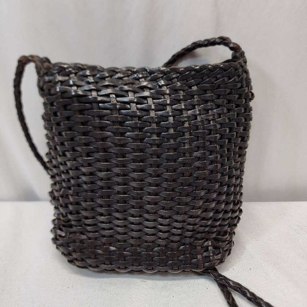 Elllepi Genuine Leather Woven Leather Bucket Crossbody Bag Handmade - Picture 2 of 9